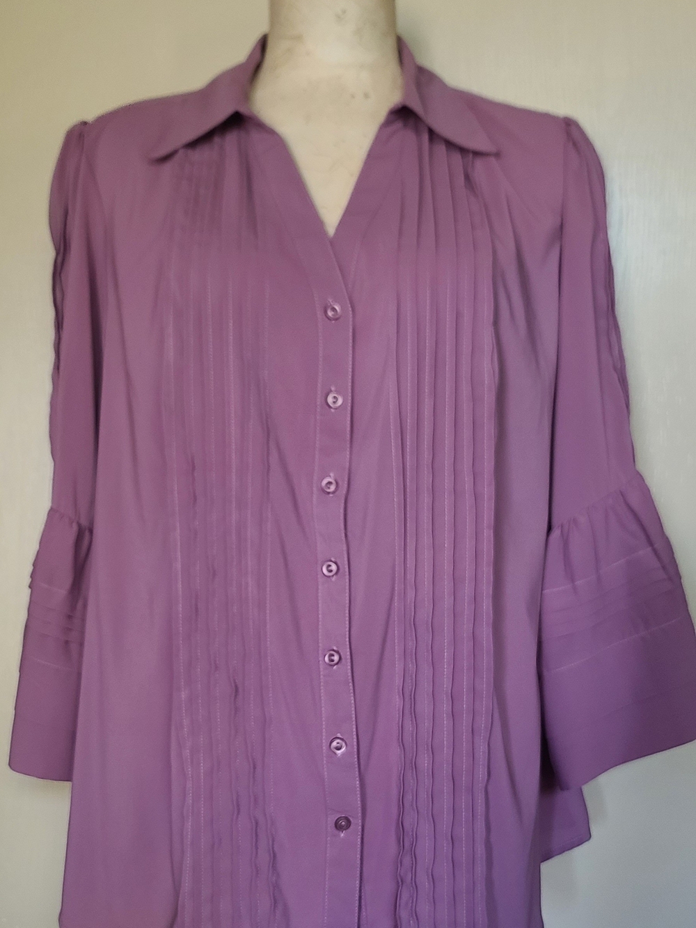 Roaman's Lavender Pintuck Button-Front Blouse